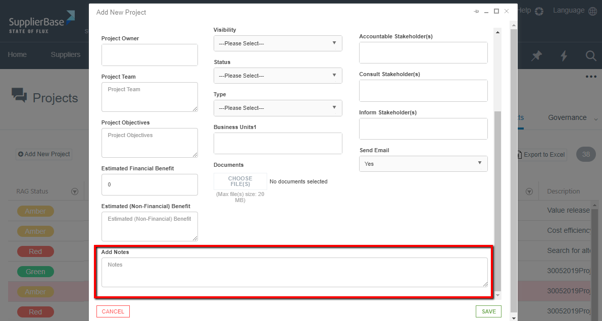How to add notes to a project – SupplierBase